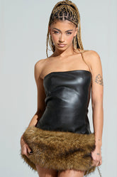 BARON PU MINI DRESS WITH FUR TRIM