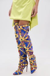 AZALEA WANG BERKLEY BLUE BAROCADE EMBELLISHED BOOT