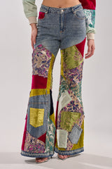 MIXED EMOTIONS BROCADE PATCHWORK FLARE DENIM