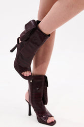 AZALEA WANG RIDWAN BURGUNDY SNAKE OPEN TOE BOOTIE