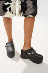 AZALEA WANG RILLMEY BLACK FLAT CLOG WITH METAL DETAIL