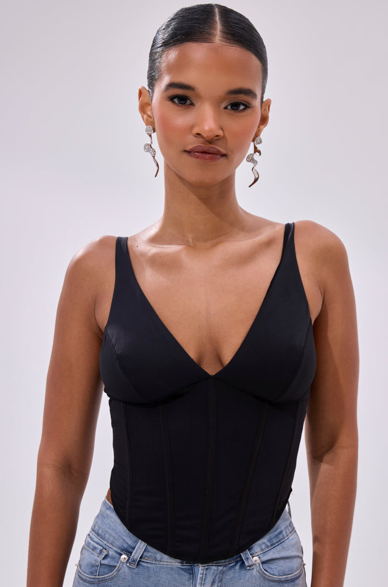 FREE SPIRIT SLEEVELESS CORSET TOP IN BLACK