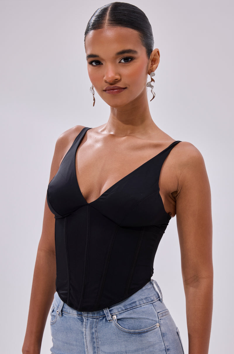 FREE SPIRIT SLEEVELESS CORSET TOP IN BLACK