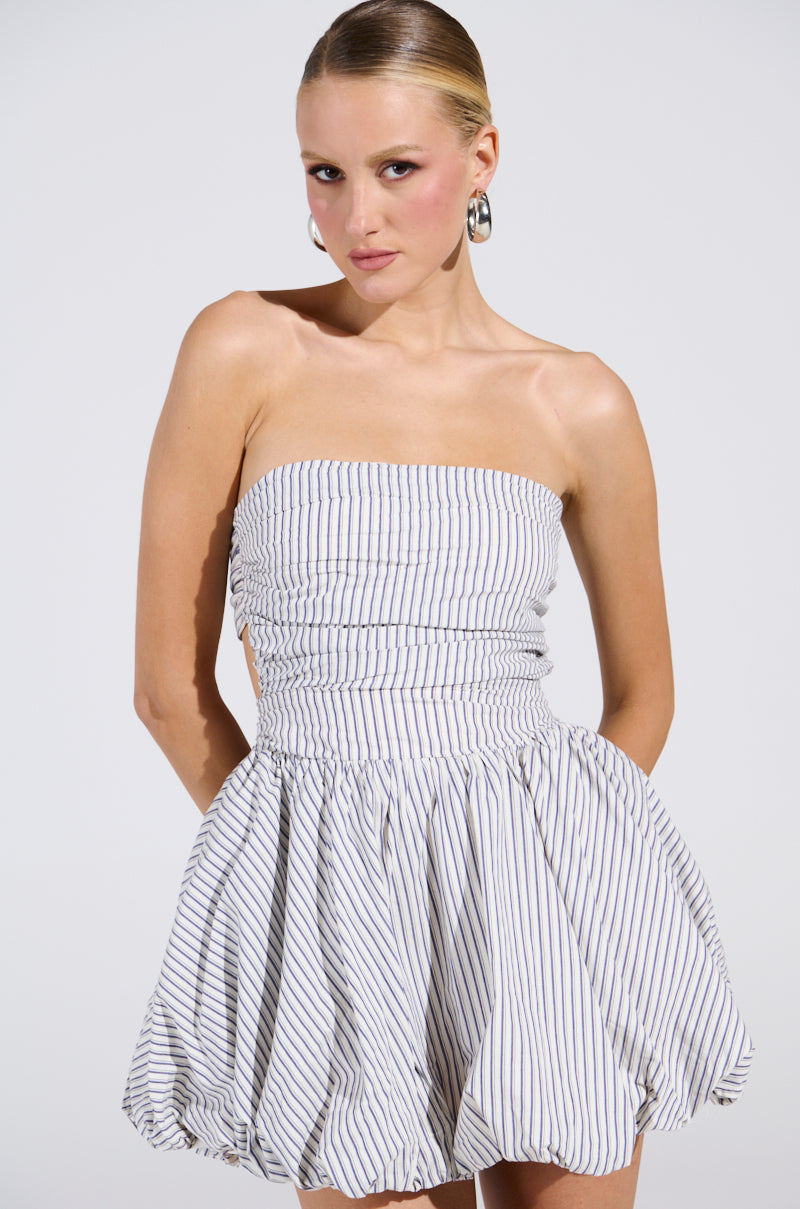 A STROLL DOWN SOHO PINSTRIPED MINI DRESS
