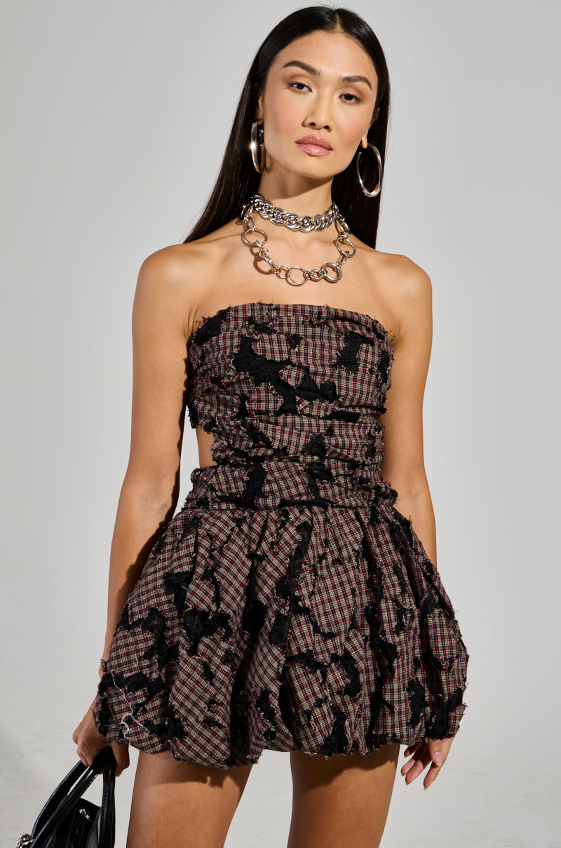 A STROLL DOWN SOHO DISTRESSED MINI DRESS