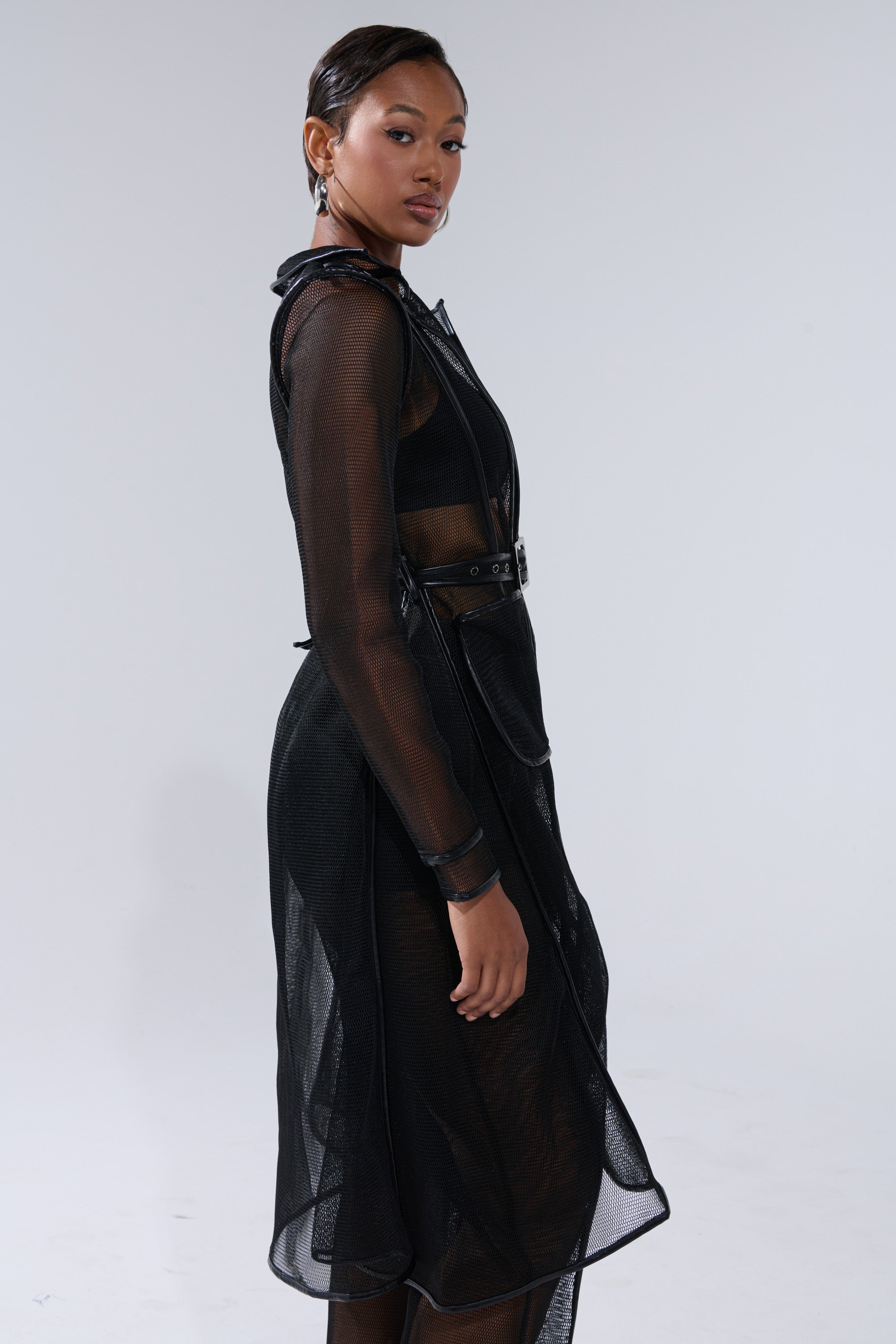ONE TO WATCH MESH TRENCH IN BLACK