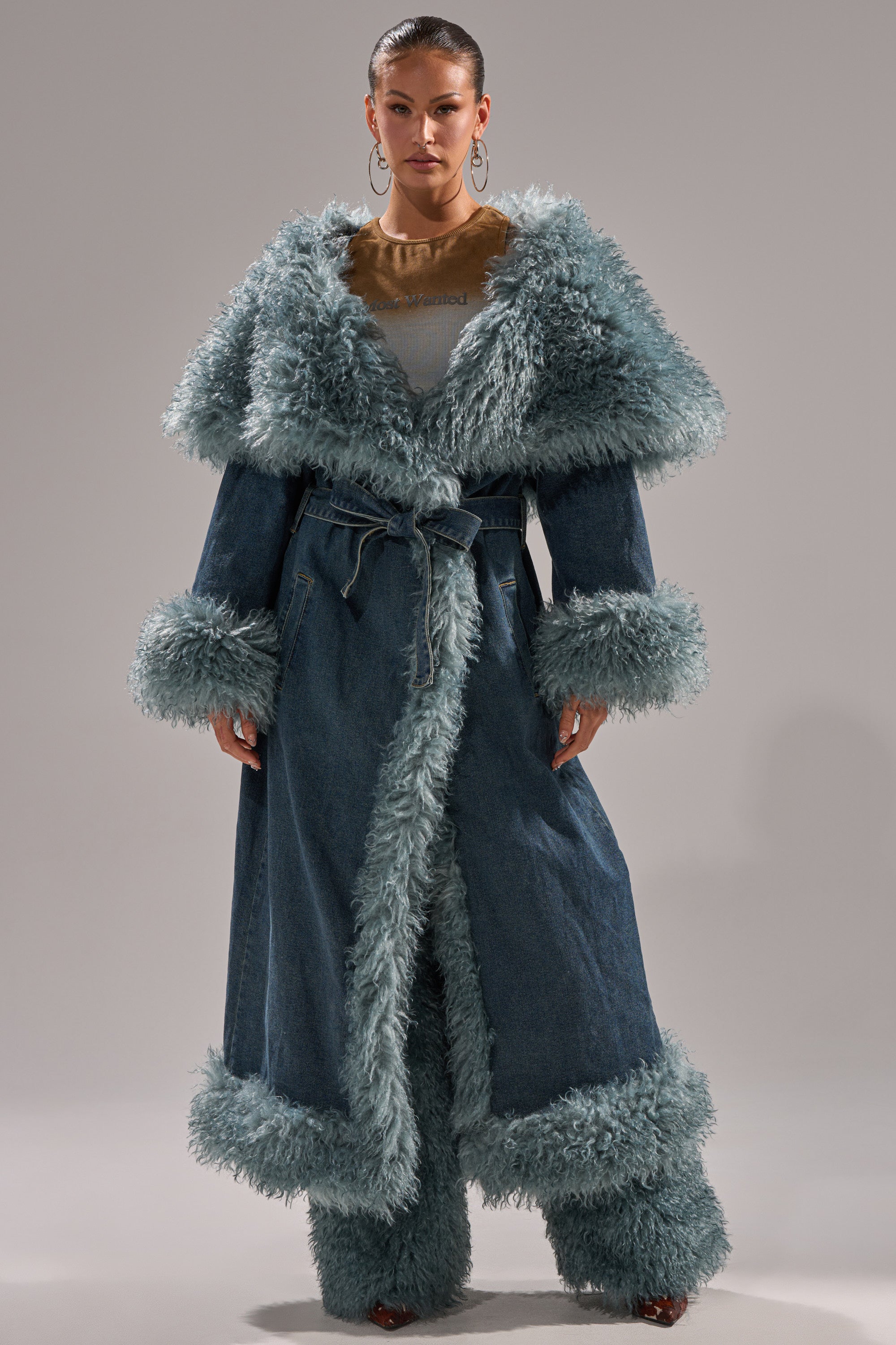 MOXIE FUR TRIM DENIM TRENCH