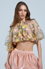 GARDEN PARTY FLORAL EMBROIDERY TULLE TOP