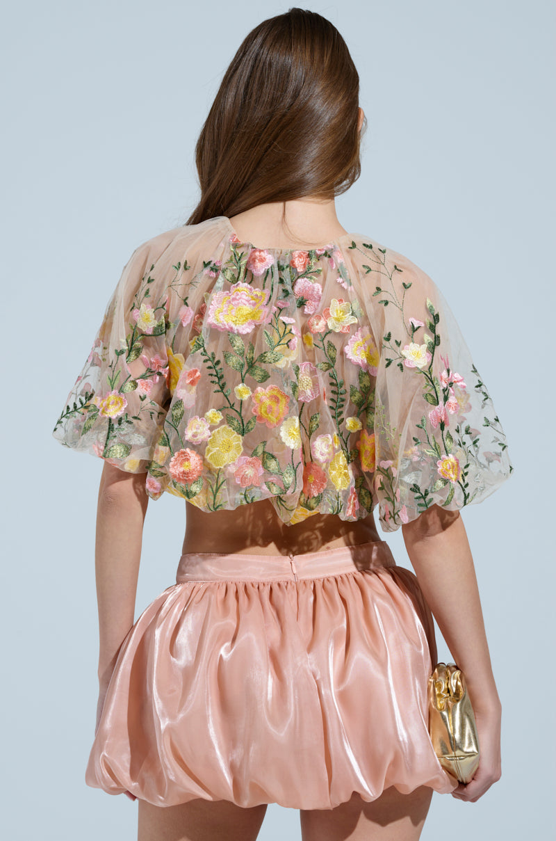 GARDEN PARTY FLORAL EMBROIDERY TULLE TOP