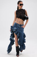 DONT MESS WITH MY HEART DENIM RUFFLE SKIRT
