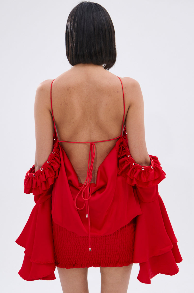 CHIC AF RUFFLE MINI DRESS IN RED