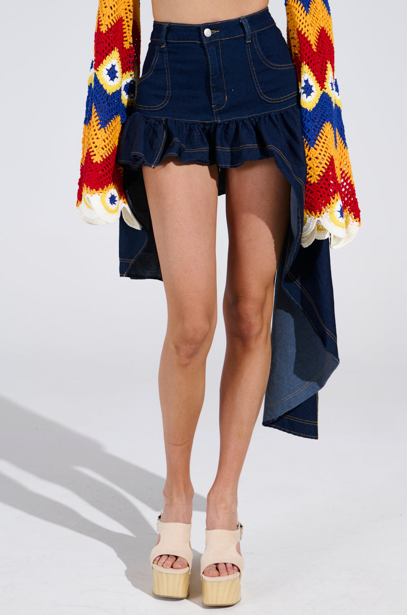 COME DANCE HIGH LOW DENIM SKIRT
