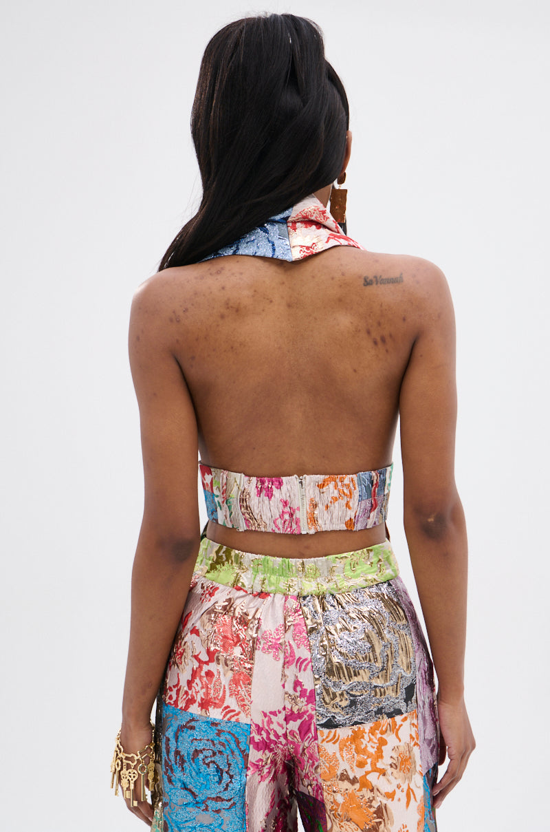 MIXED FEELINGS BROCADE HALTER BLOUSE