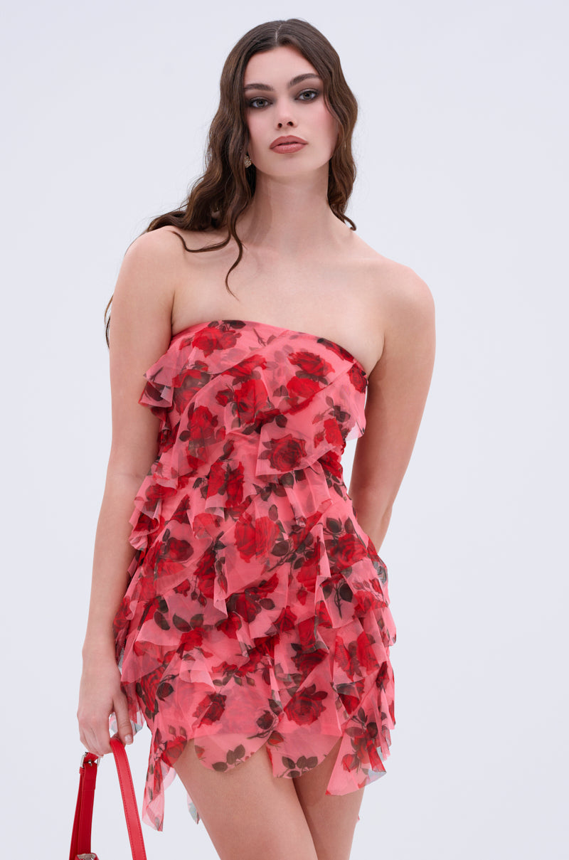 ROSIE RUFFLE PRINTED MINI DRESS