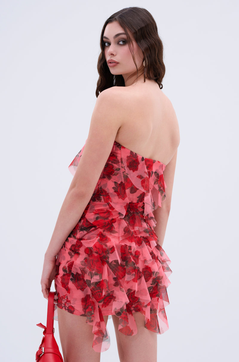 ROSIE RUFFLE PRINTED MINI DRESS