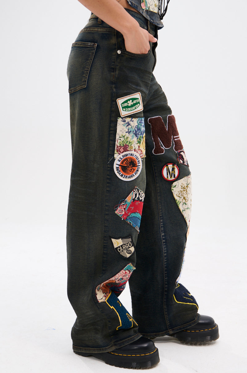 ARTS AND CRAFTS PATCH WORK DENIM PANTS