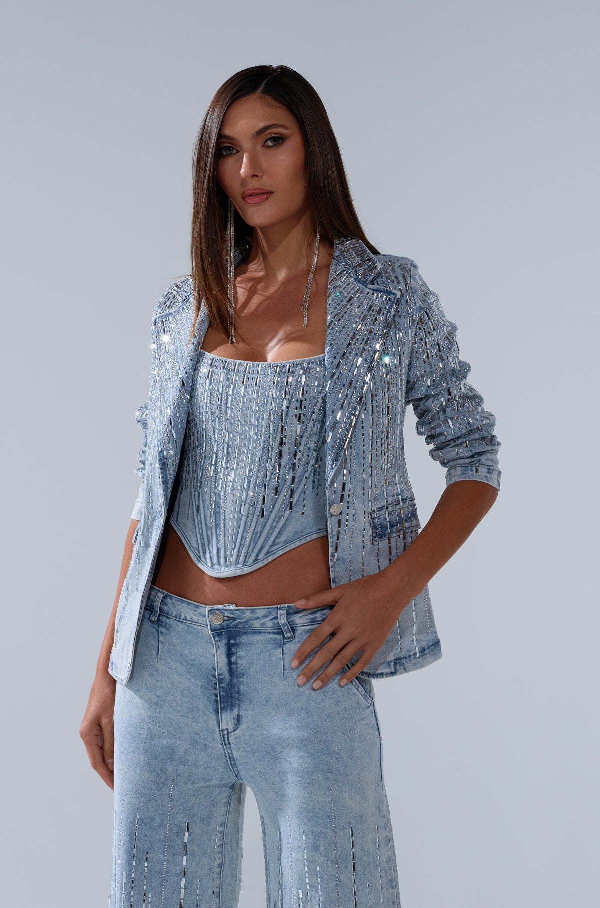 MILA EMBELLISHED BLAZER IN DENIM