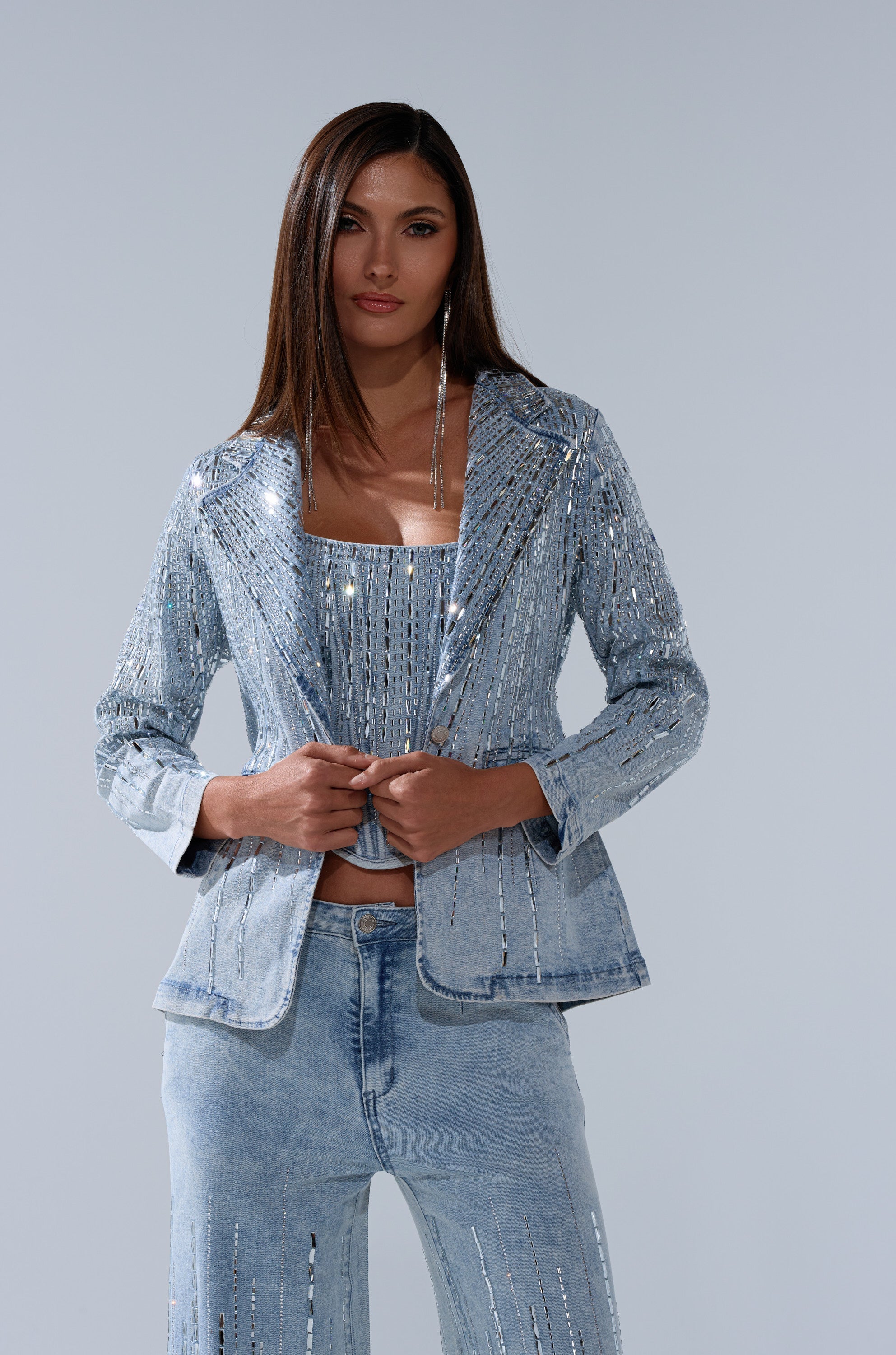 MILA EMBELLISHED BLAZER IN DENIM
