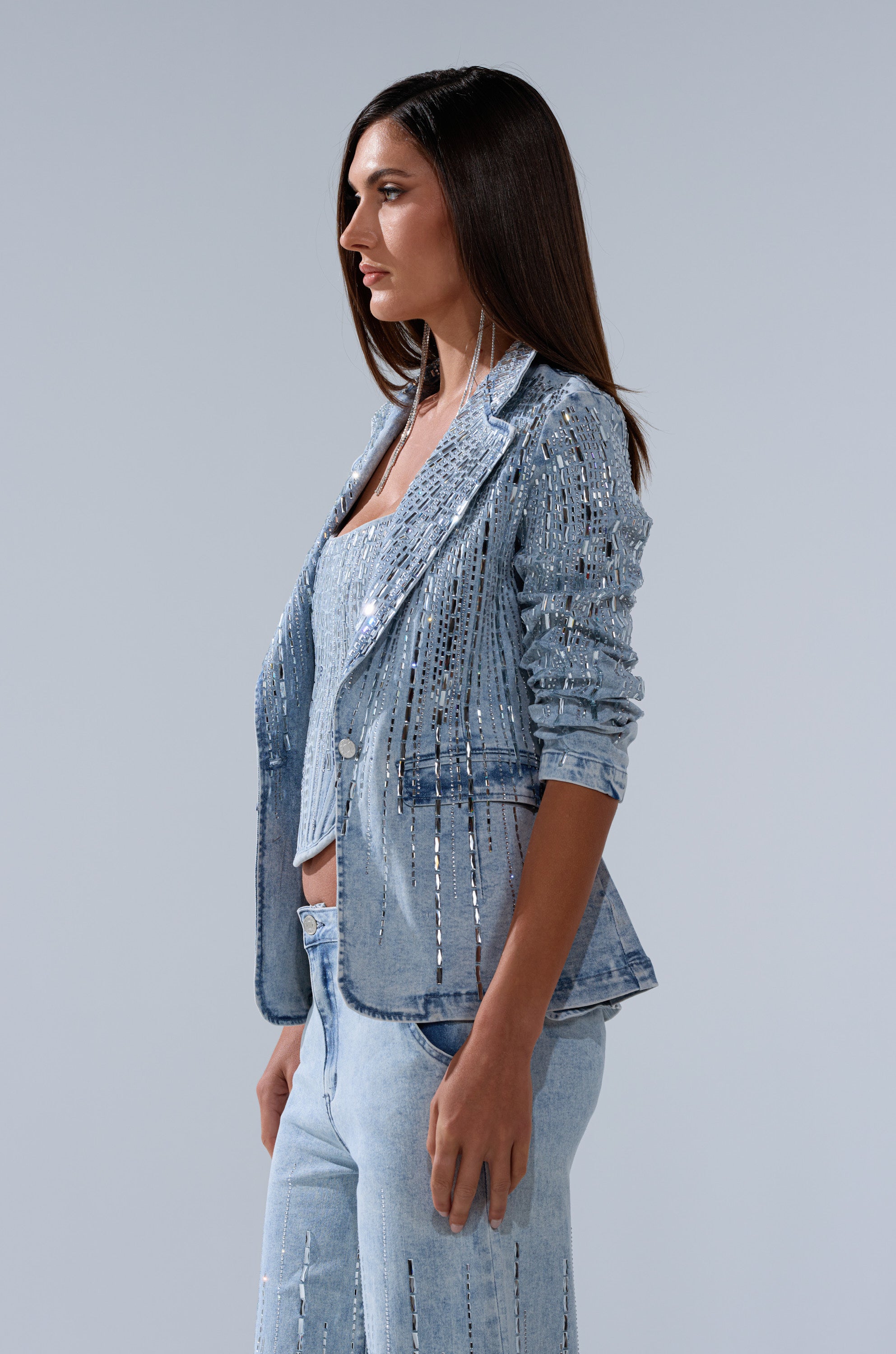 MILA EMBELLISHED BLAZER IN DENIM