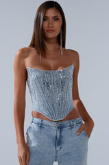 MILA EMBELLISHED CORSET IN DENIM
