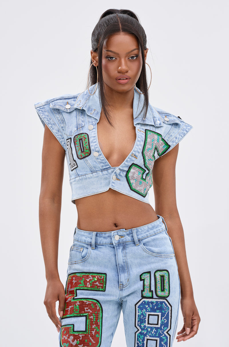 CHAMPION GRAPHIC DENIM BLOUSE