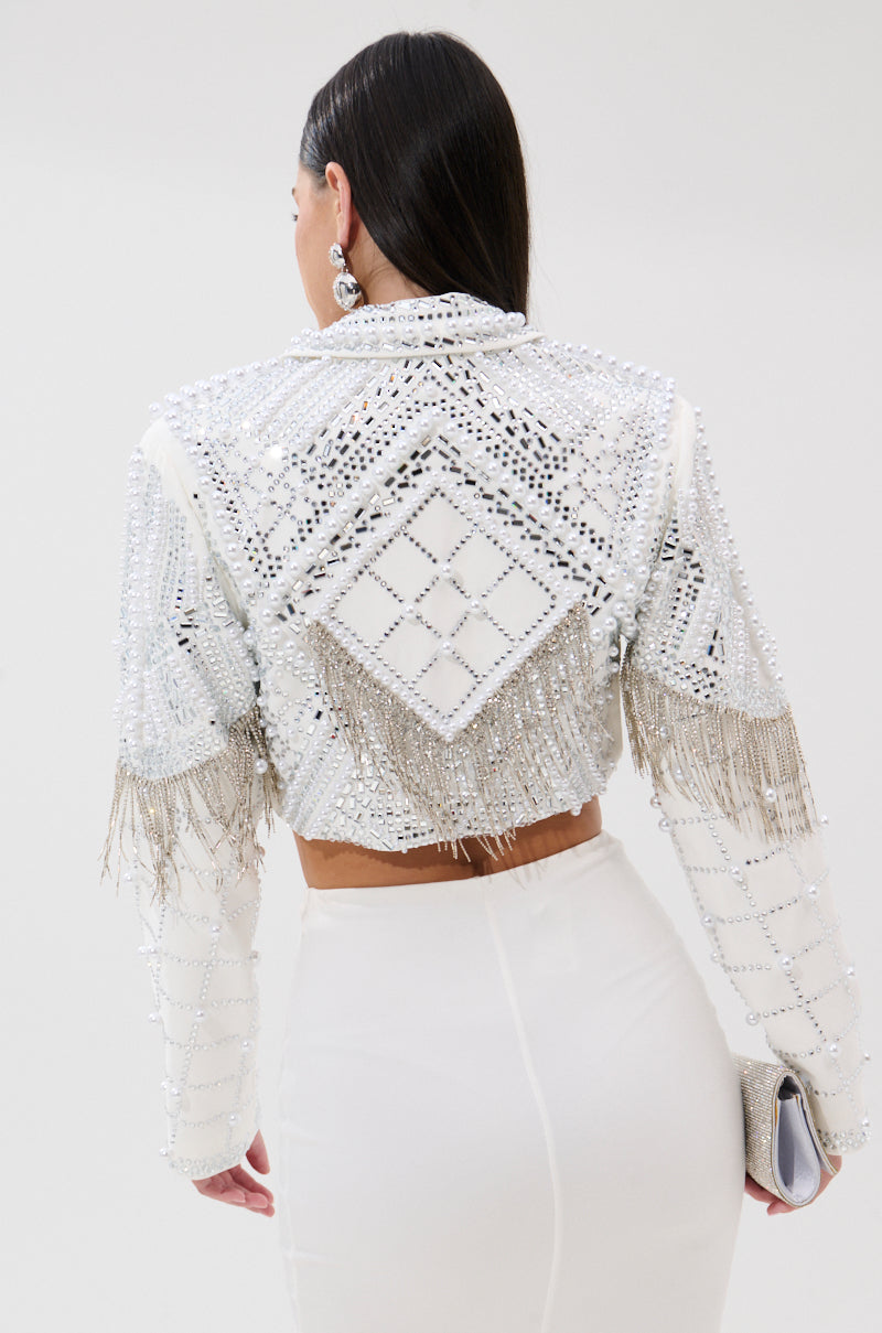 DIRTY MARTINI EMBELLISHED BLAZER IN WHITE