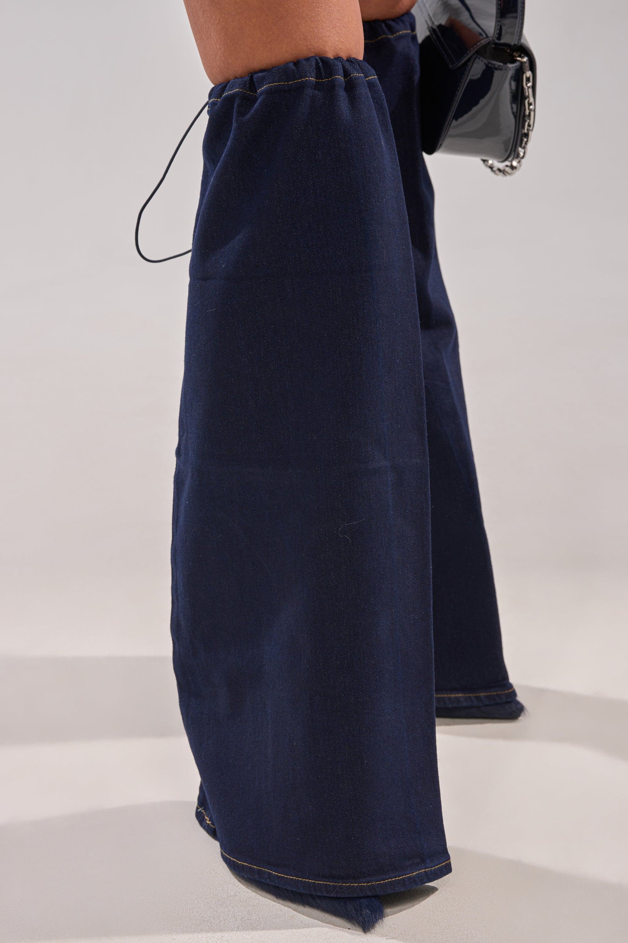 BUSINESS MEETING CHIC BLAZER DRESS AND LEG WARMER SET IN DENIM