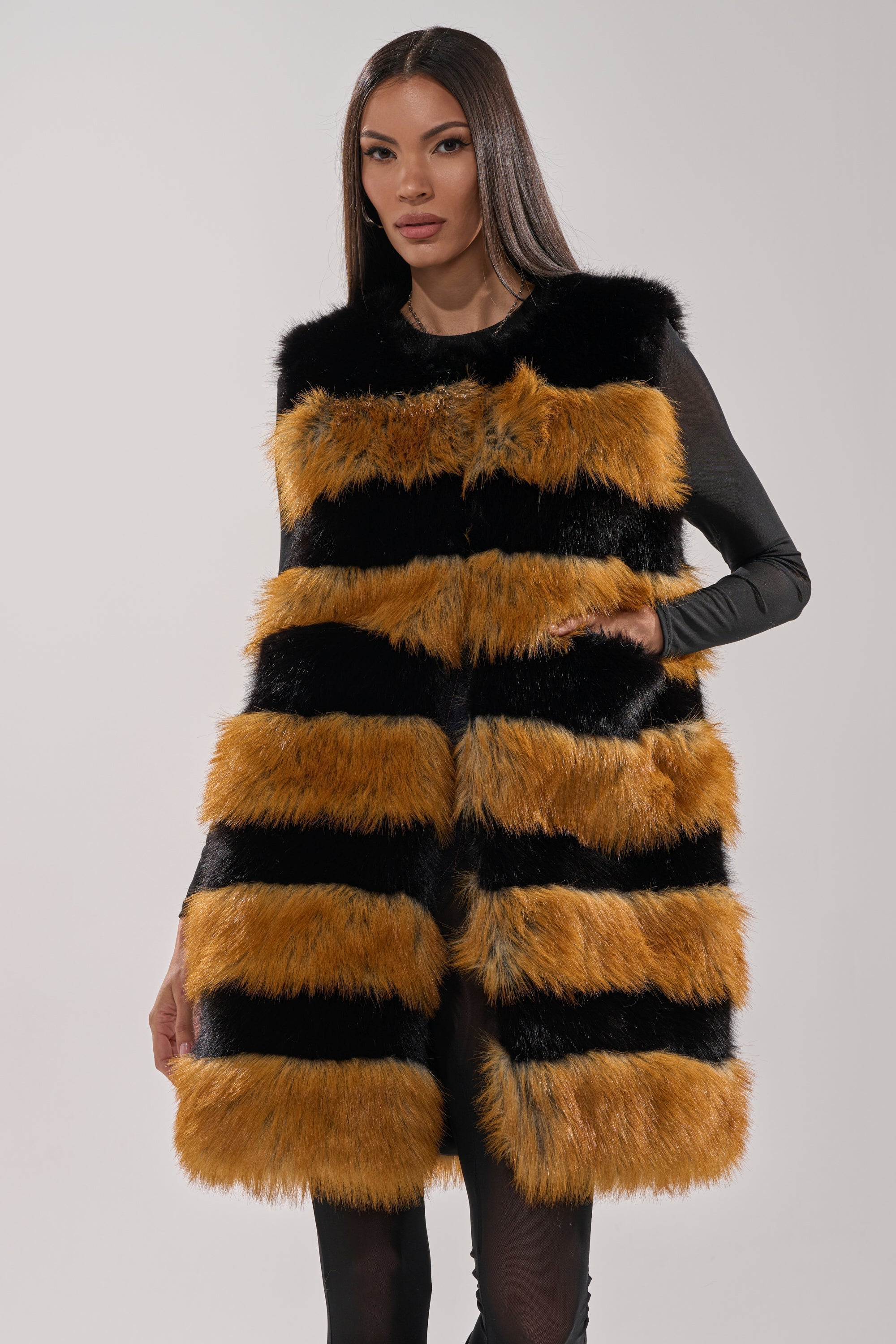 IN ANOTHER LIFE PANELED FUR VEST