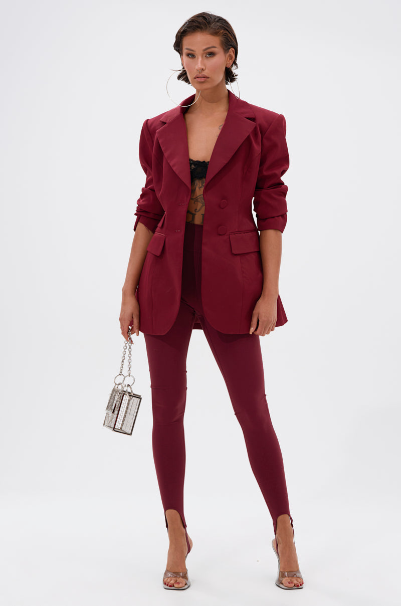 DRIVE ME CRAZY STIRRUP LEGGING IN BURGUNDY
