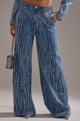 NEVER COME DOWN RHINESTONE DENIM