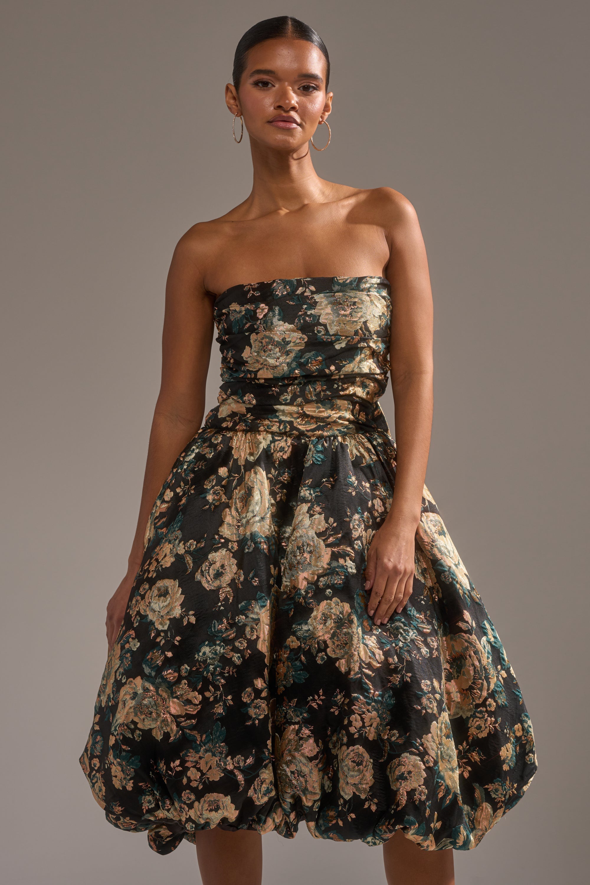 DRESSED TO IMPRESS BROCADE MIDI DRESS