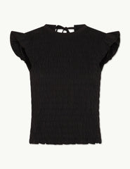 Black Shirred Tie Back Top