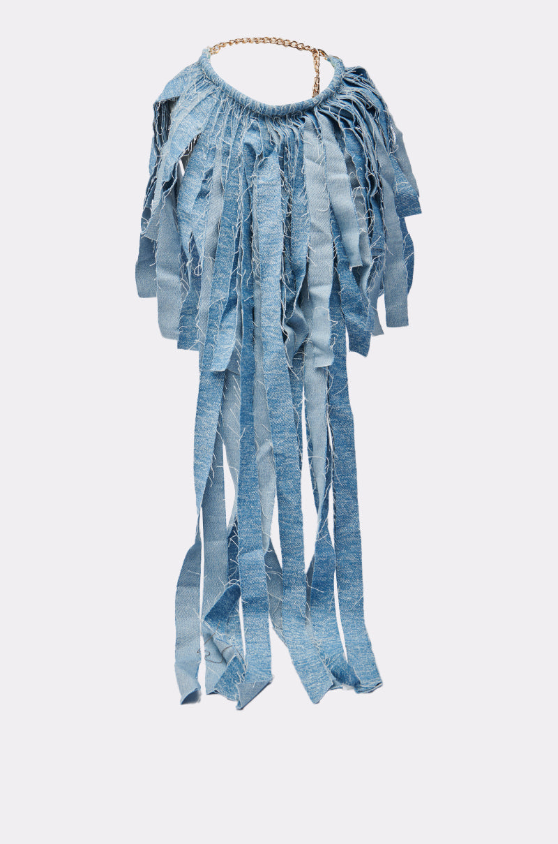 DENIM BLUE FRINGE NECKLACE