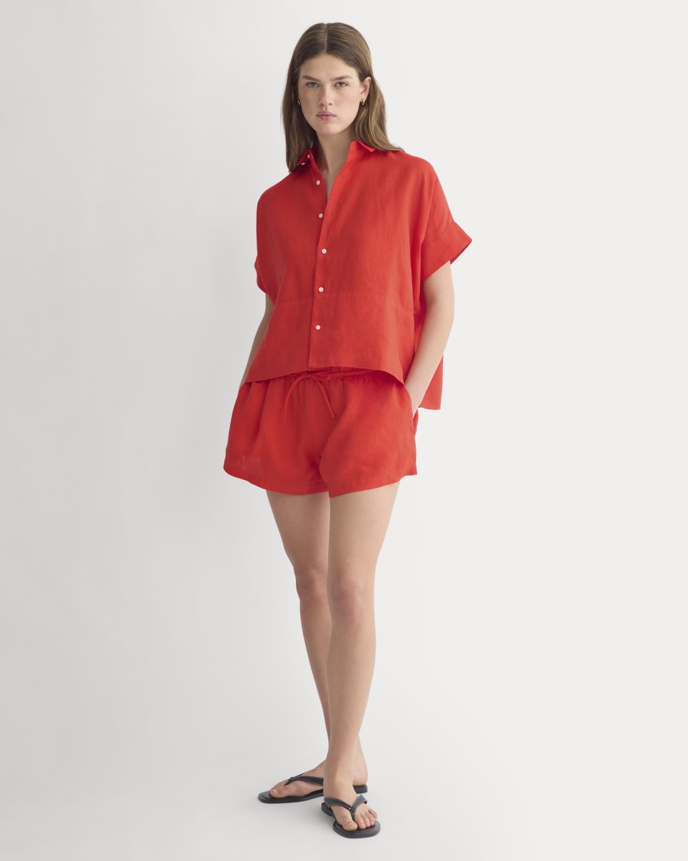 Flowy Short in Linen | Fiery Red