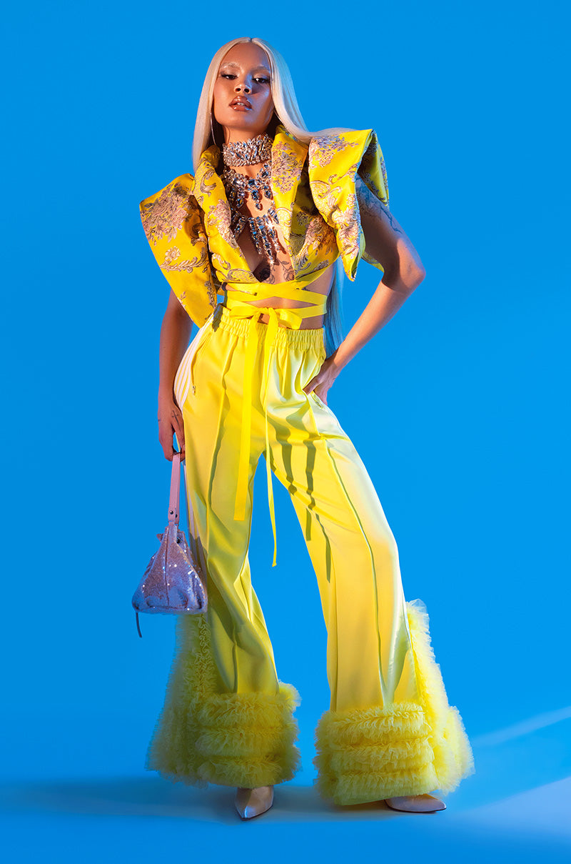 MODERN JAM TRACK PANT WITH TULLE IN YELLOW