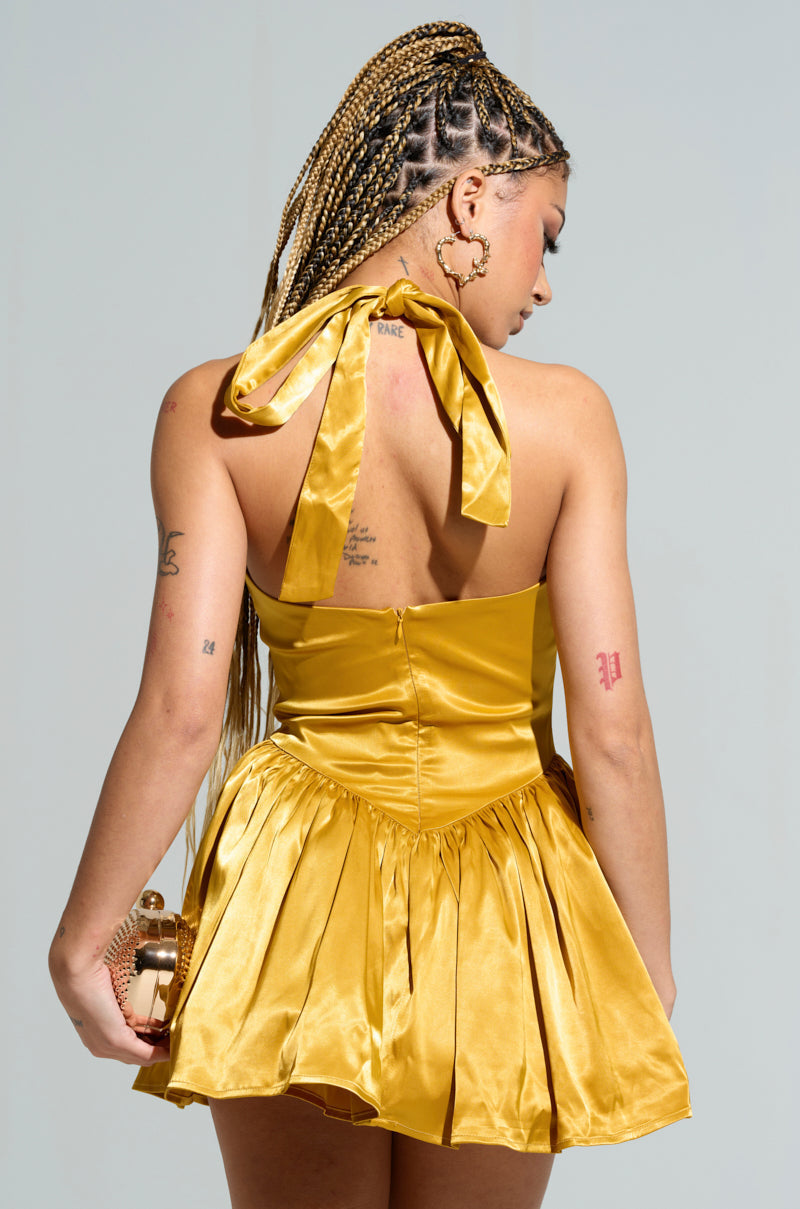 GOLDEN LIKE DAYLIGHT SATIN MINI DRESS