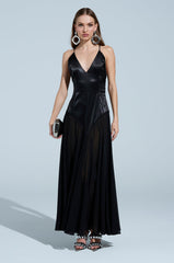 REINA SATIN MESH MAXI DRESS