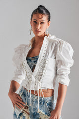 DAKOTA LACEUP BUTTON DOWN BLOUSE