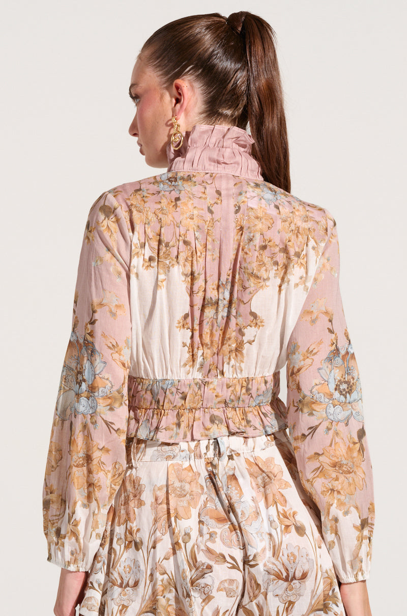 LUCID DREAMS FLORAL TIE NECK BLOUSE