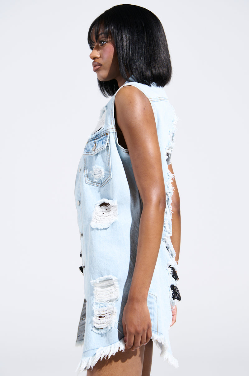 ABBIE DISTRESSED DENIM VEST