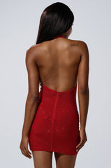 CHARLOTTE HALTER MINI DRESS WITH RHINESTONES