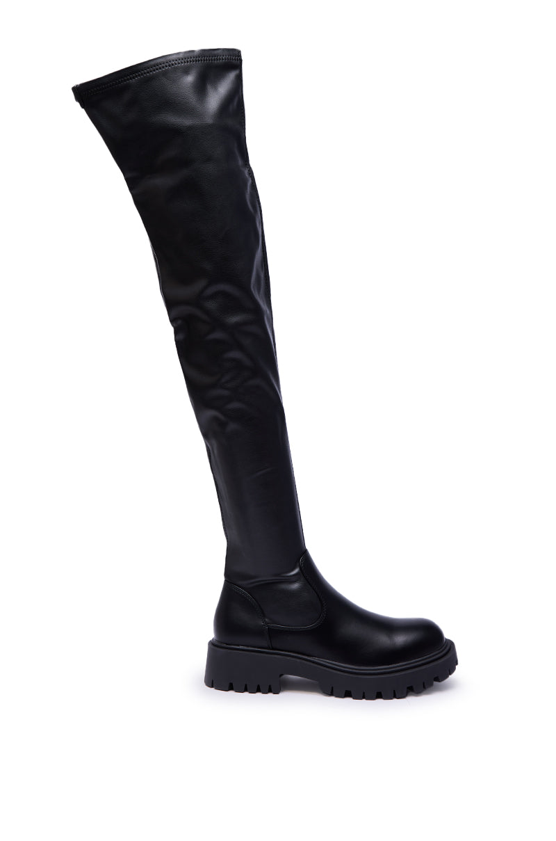 AZALEA WANG ALINAFE BLACK OVER THE KNEE STRETCH PU BOOT