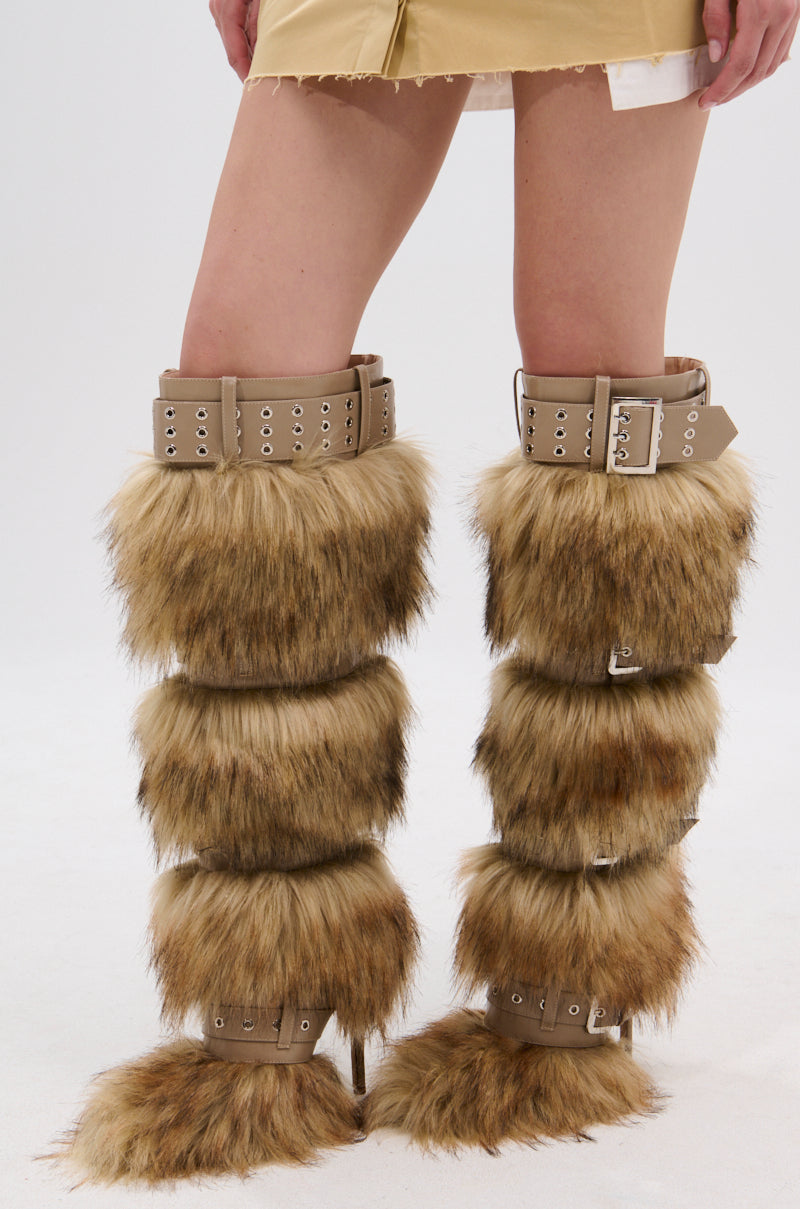 AZALEA WANG AMALBERT BROWN MULTI FUR AND BUCKLES BOOT