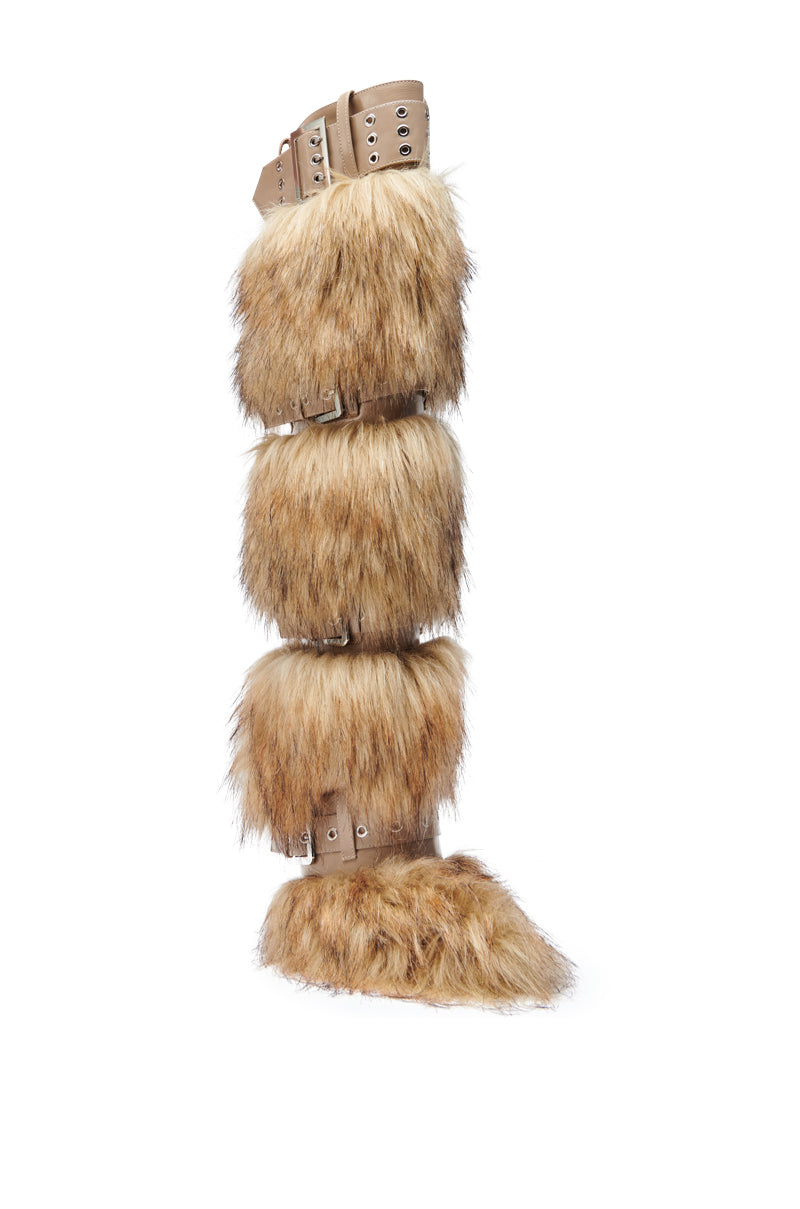 AZALEA WANG AMALBERT BROWN MULTI FUR AND BUCKLES BOOT