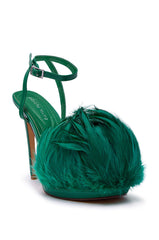 AZALEA WANG ANGELES GREEN FEATHER STILETTO SANDAL