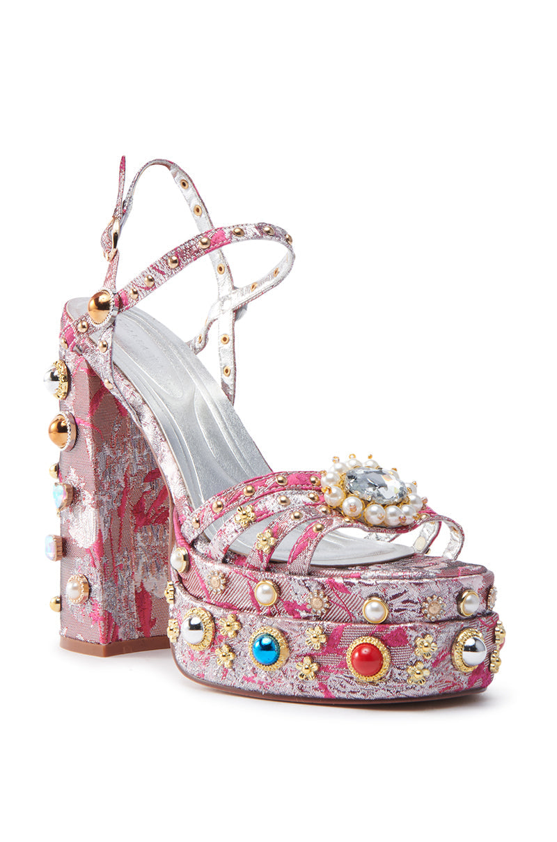AZALEA WANG ANNIE FUCHSIA BROCADE CHUNKY SANDAL