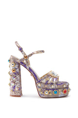 AZALEA WANG ANNIE PURPLE BROCADE CHUNKY SANDAL