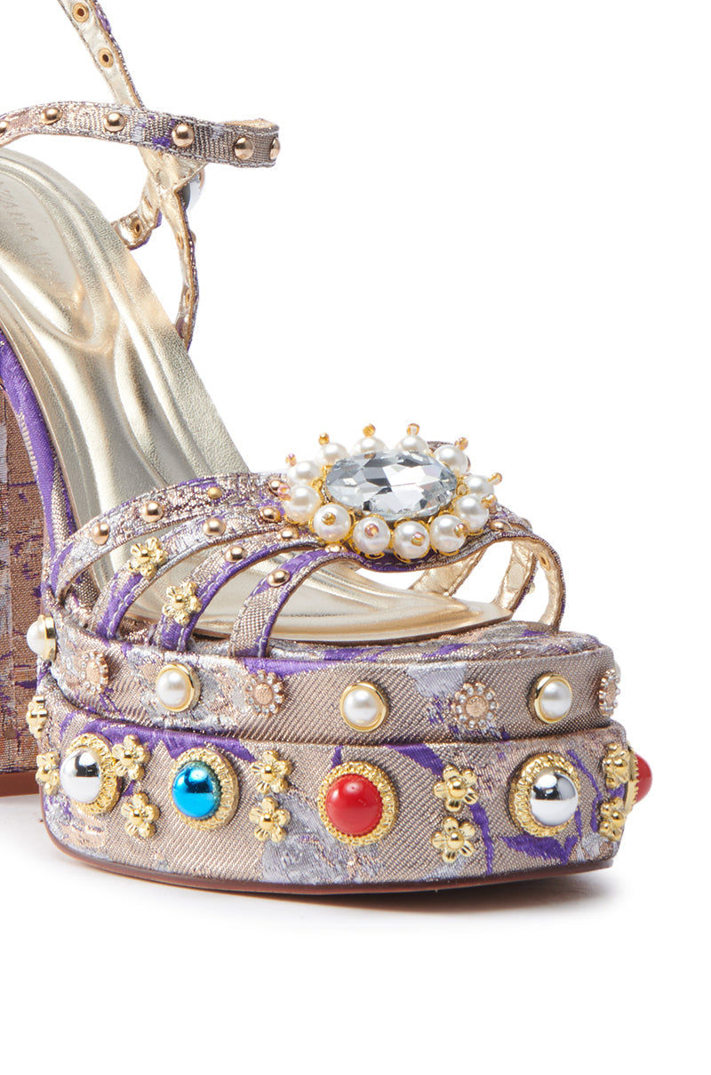 AZALEA WANG ANNIE PURPLE BROCADE CHUNKY SANDAL