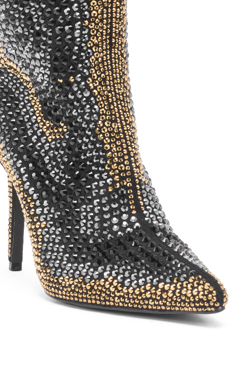 AZALEA WANG ANSLEY BLACK MULTI RHINESTONE COCKTAIL BOOTIE