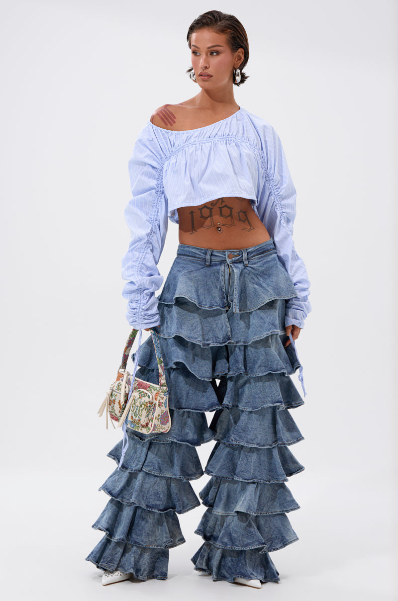 LOOK THIS WAY RUFFLE DENIM PANT